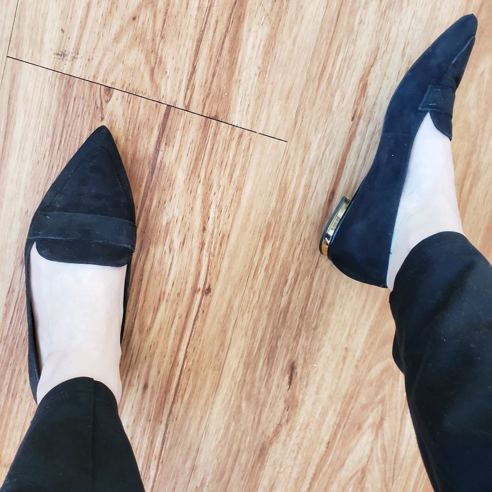 Black suede loafers/smoking flats